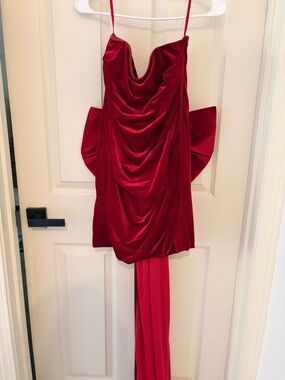 Lovely Day Red Velvet Draped Evening Dress